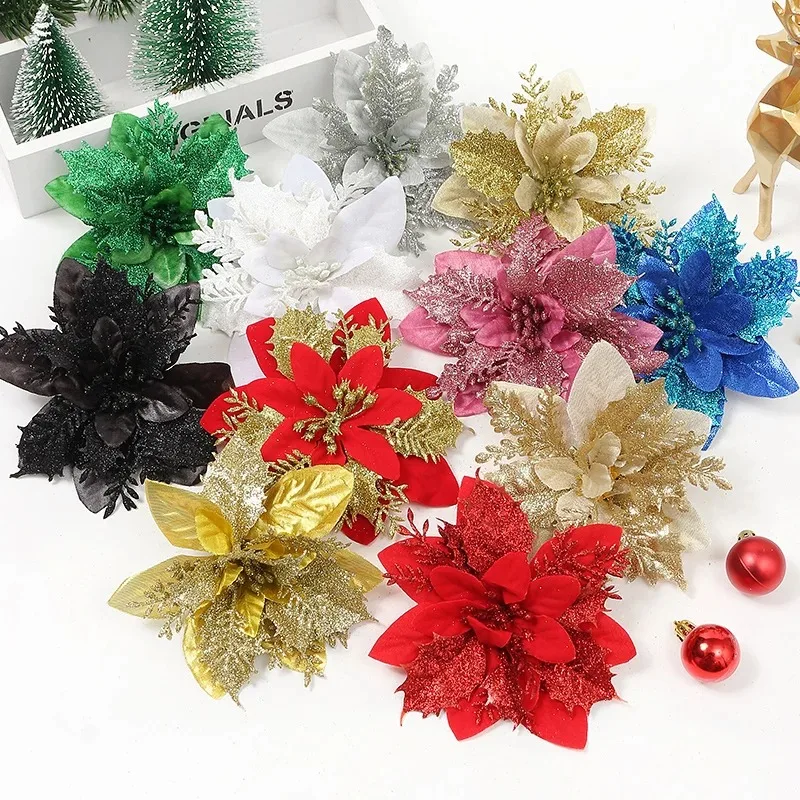 

1/3/5Pcs Artificial Flowers Christmas Decoration 14CM Xmas Tree Pendant Ornaments for Home Decor Navidad New Year 2026 Garland
