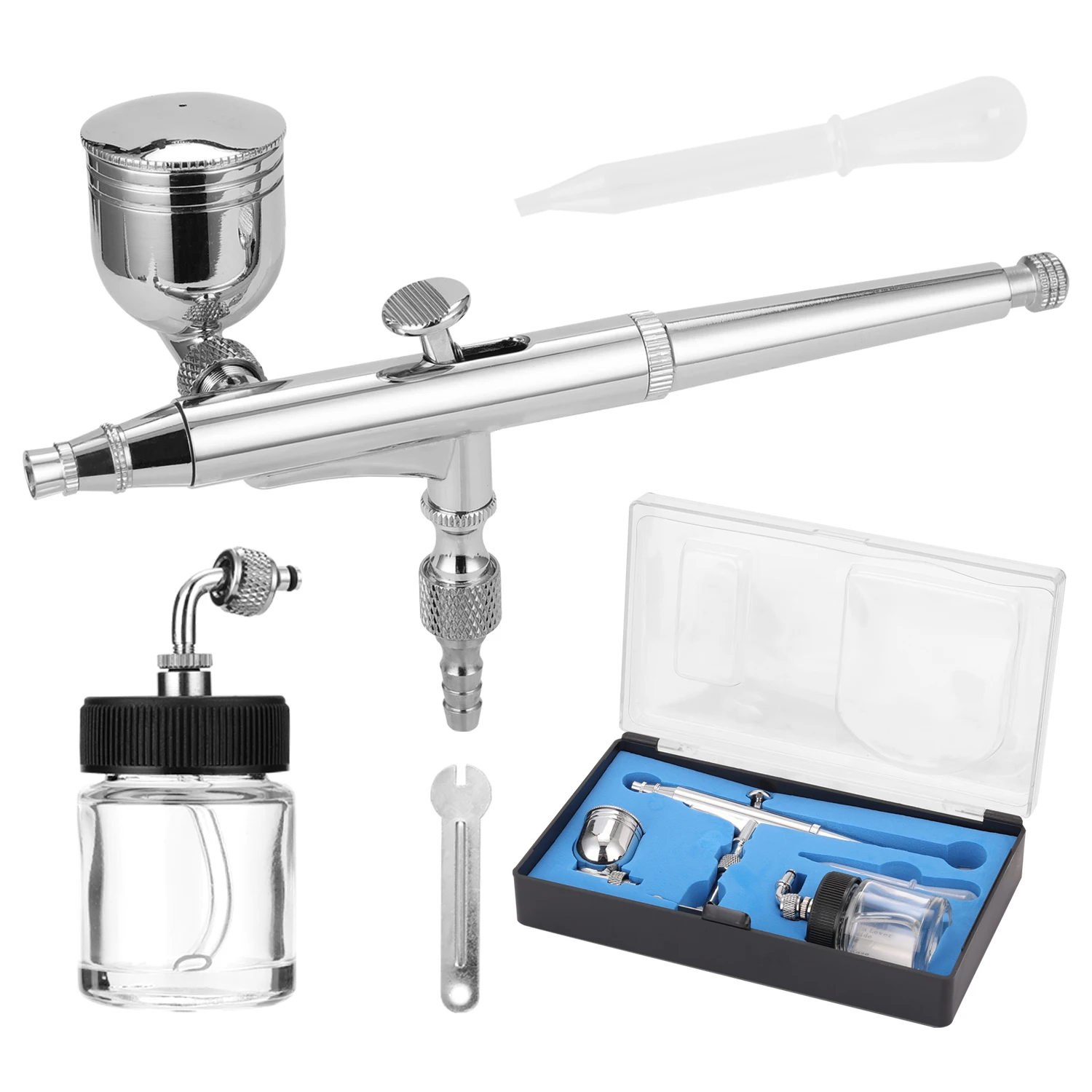 Professional T134 Airbrush Set for Model Making Art Painting with G1/8 Adapter Wrench Dropper 2 Fluid Cups