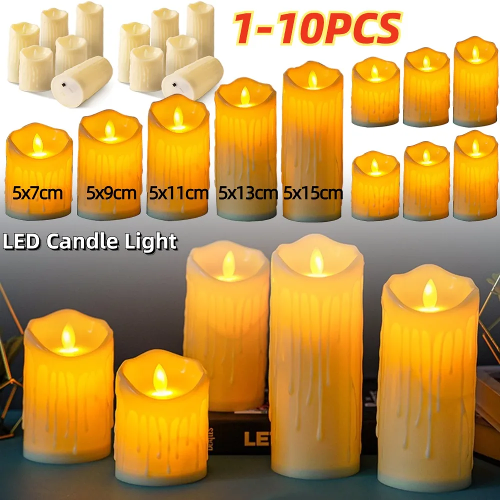 1-10PCS Flameless LED Candles Light Battery Operated Simulation Flickering Candles Lamp for Wedding Birthday Party Decorations