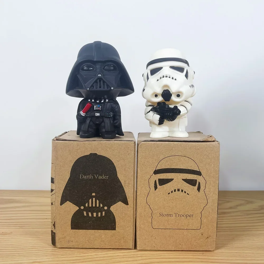 10cm Wars Anime Storm Trooper Batth Vader Action Figure Toys Doll Car Ornament Black White Soldier Model For Children kids Gift