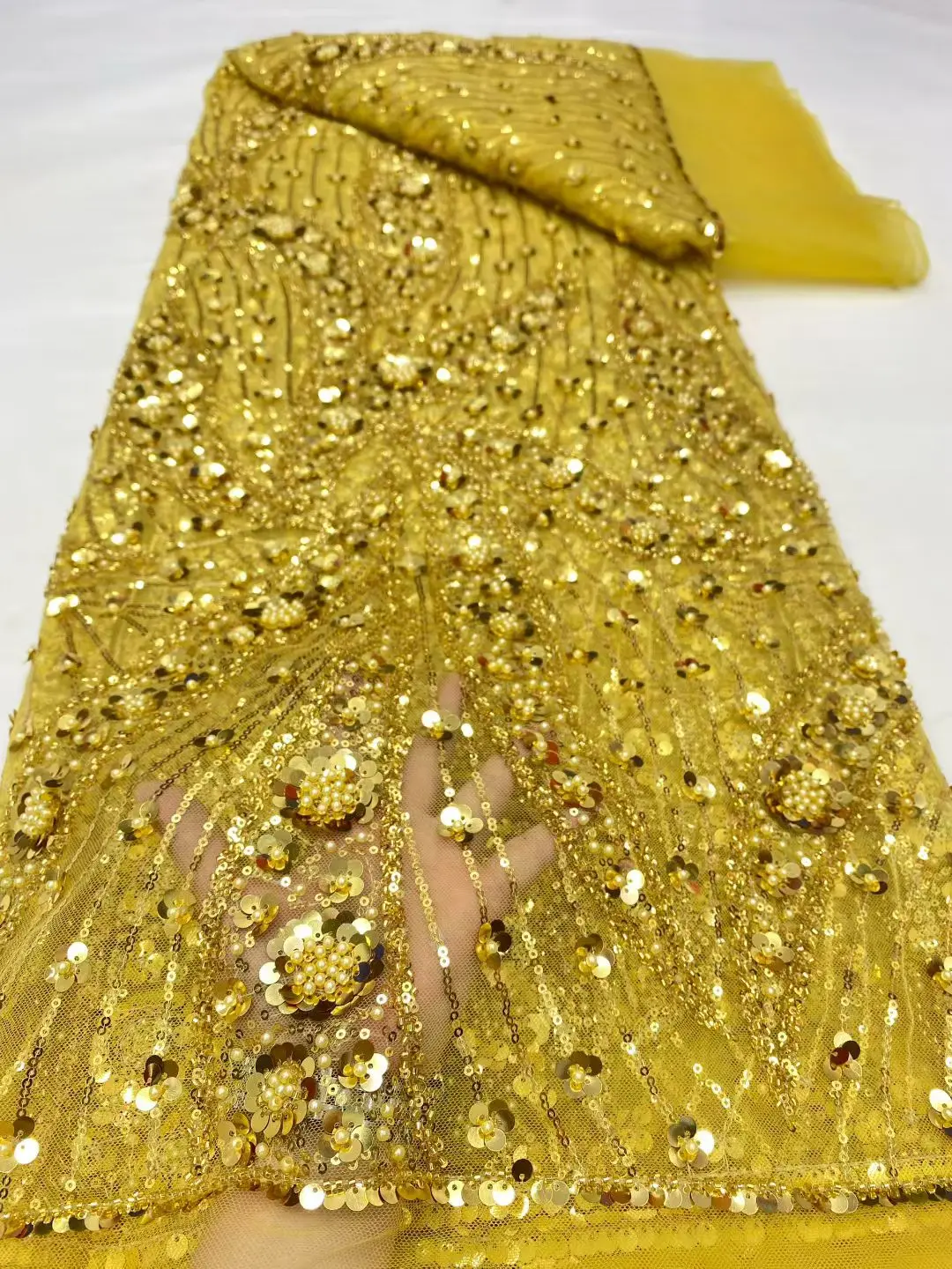 

Latest 2025 African Nigerian Guipure Embroidery Sequins High Quality for Sewing Tulle Lace Fabric Dresses 5Yards DP0482