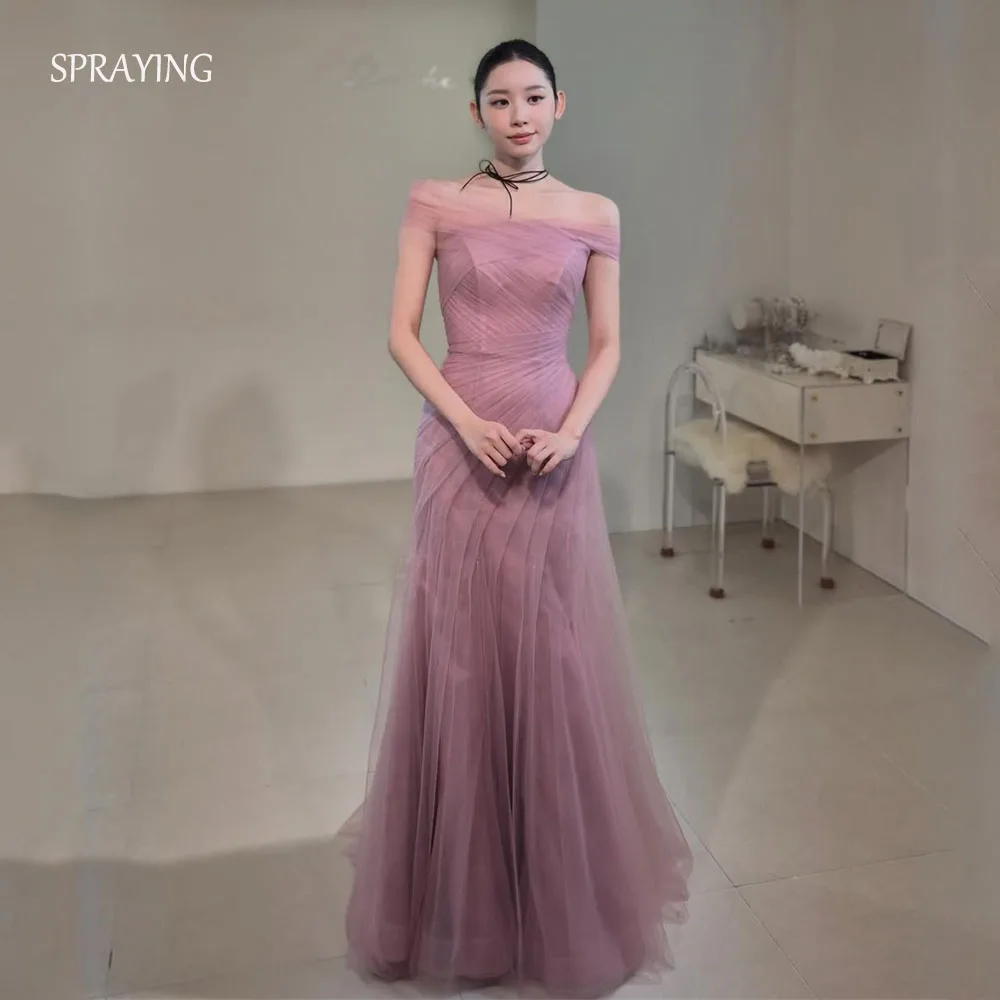 

SPRAYING Princess Mermaid Tulle Evening Dresses Korea Wedding Photo Shoot Off the Shoulder Long Party Dresses Corset Customized