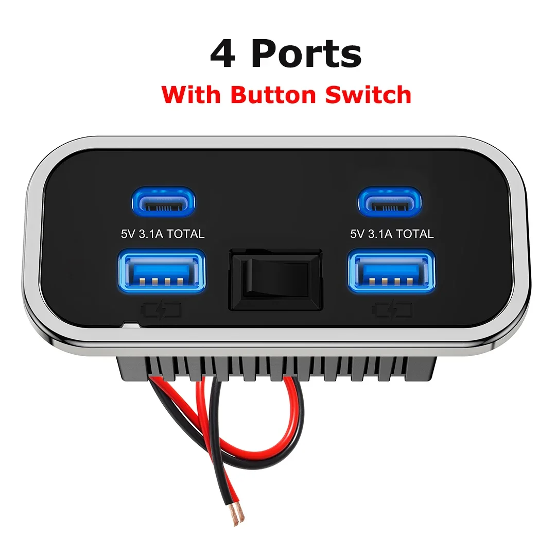 76W Dual PD Dual QC3.0 Type C USB Quick Charger 3.0 met schakelaar Snel opladen 4 poorten Power Panel voor bus ATV auto vrachtwagen Marine