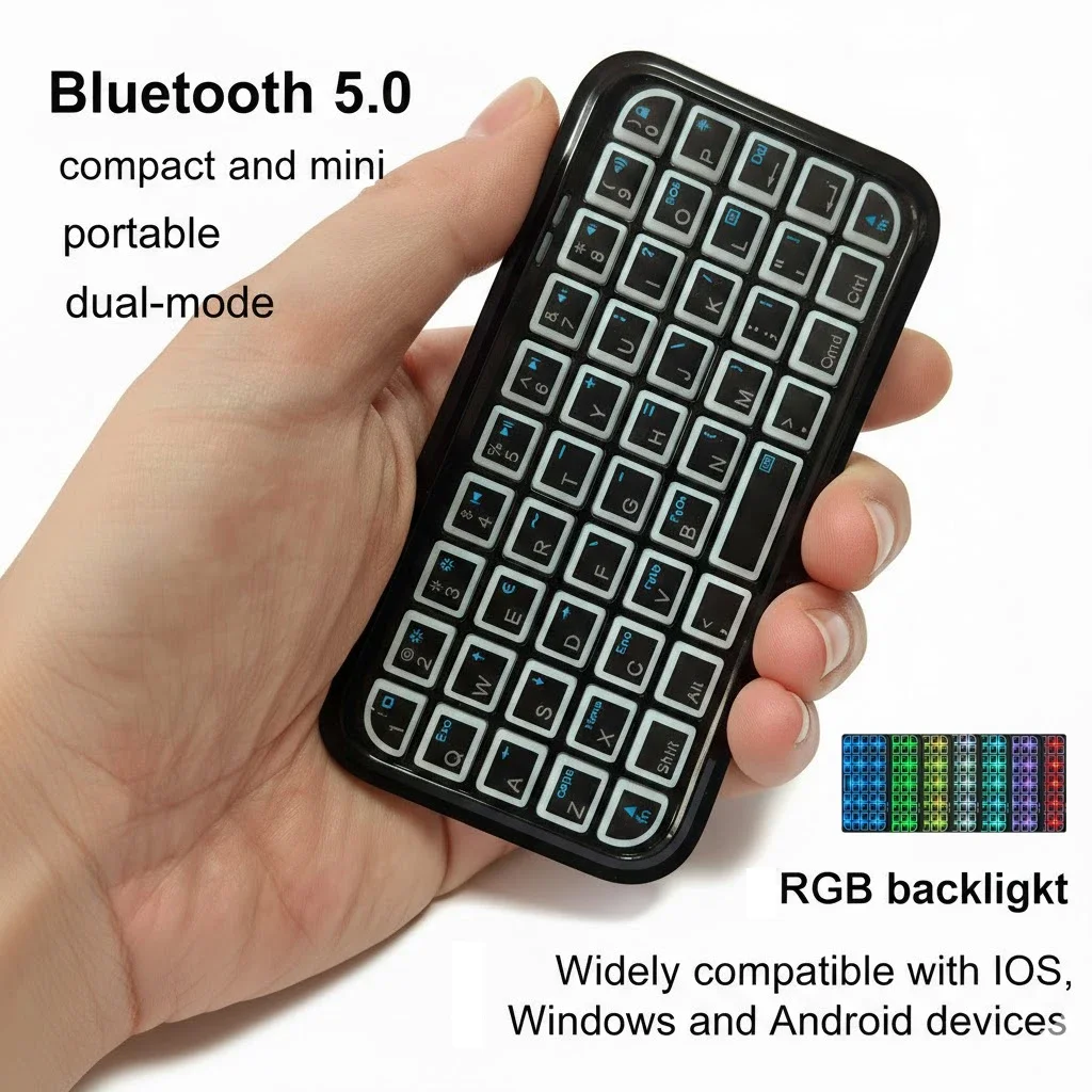 Mini Rechargeable Type-C Dual-Mode (Bluetooth + Wired) RGB Backlit Keyboard—Compact and Portable,  for Tablets and Smartphones