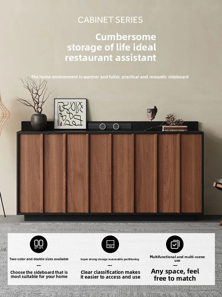 Black walnut dining side cabinet, sofa back against floor locker, half-height solid wood tea rack 2025 new model