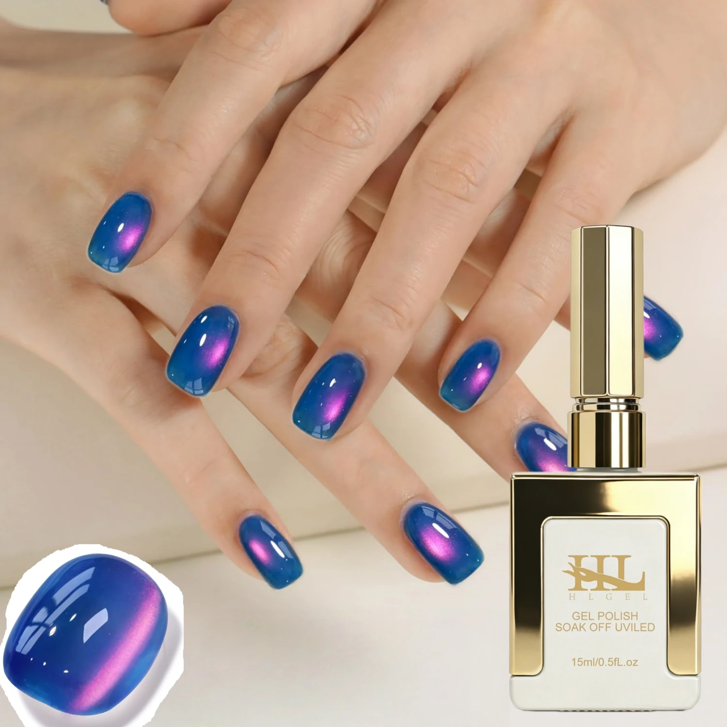 Vernis à ongles magnétique HL 15ML effet œil de chat en gelée, holographique, scintillant, translucide, couleur transparente pour DIY à domicile