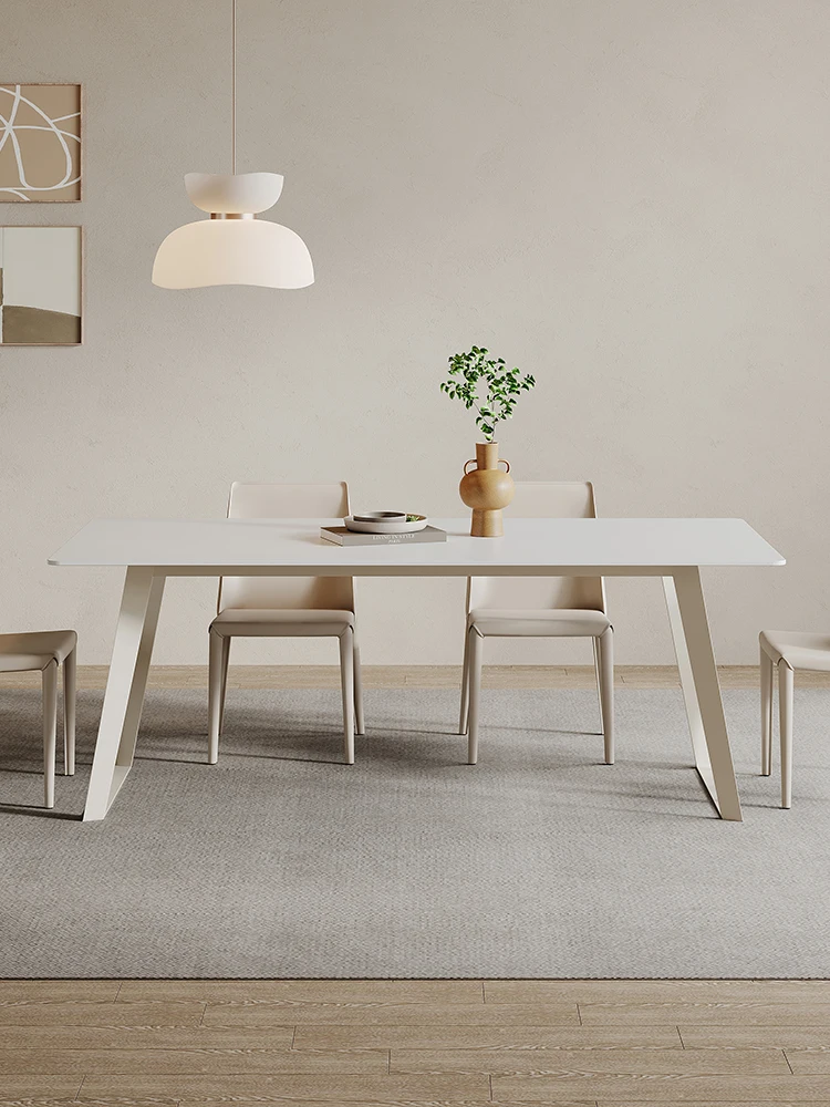 Modern simple western dining table, rectangular small apartment, cream style Italian minimalist dining table