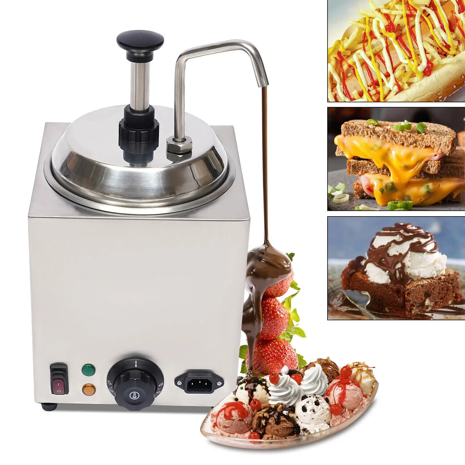 Nacho Cheese Dispenser 800W Electric Warmer Sauce Dispenser Adjustable Temperature 2.6Qt Stainless Steel Commercial