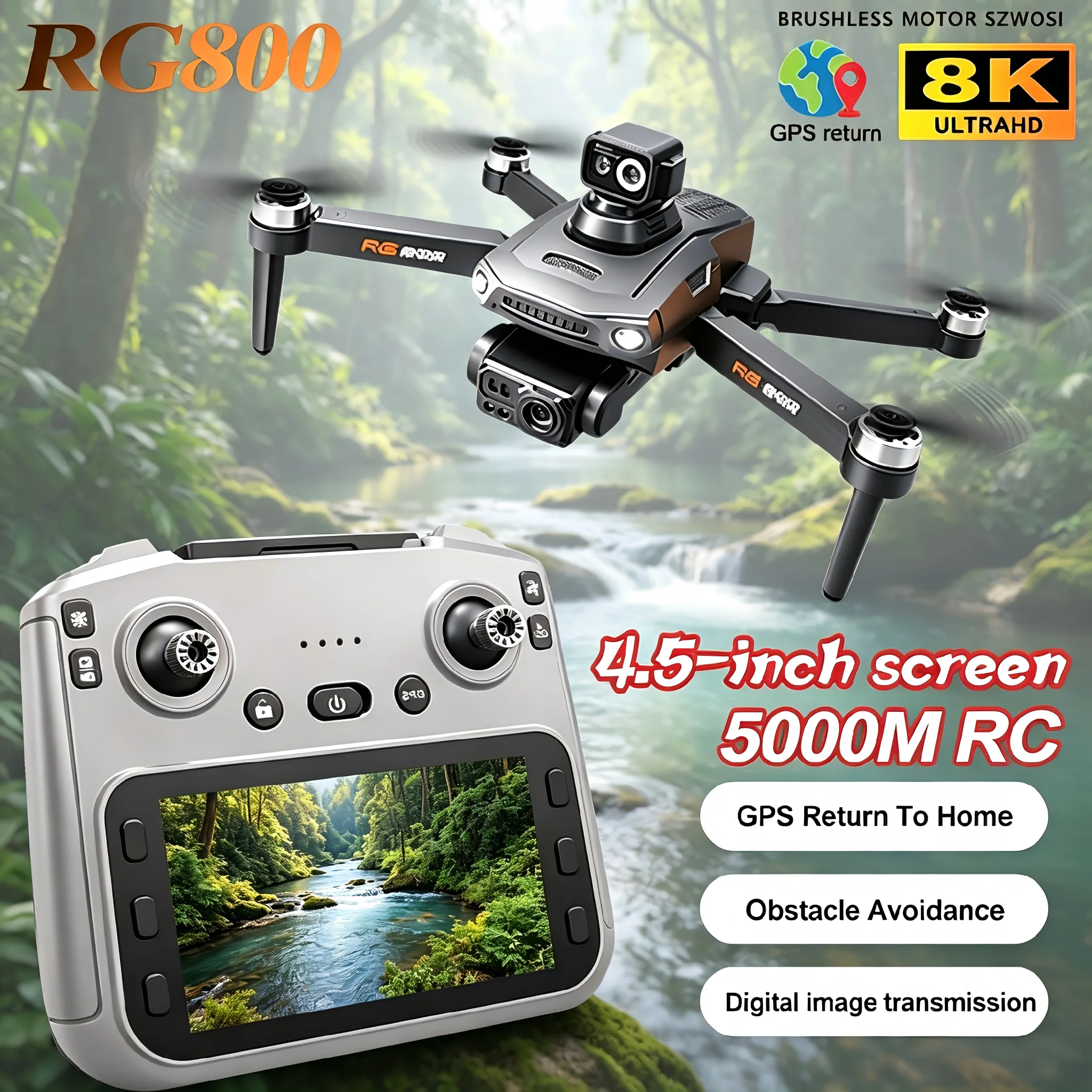 RG800 MAX GPS Drone Professional 8K Camera Aerial FPV Brushless Avoiding Obstacle 5G Relay transmission Screen RC Security Drone