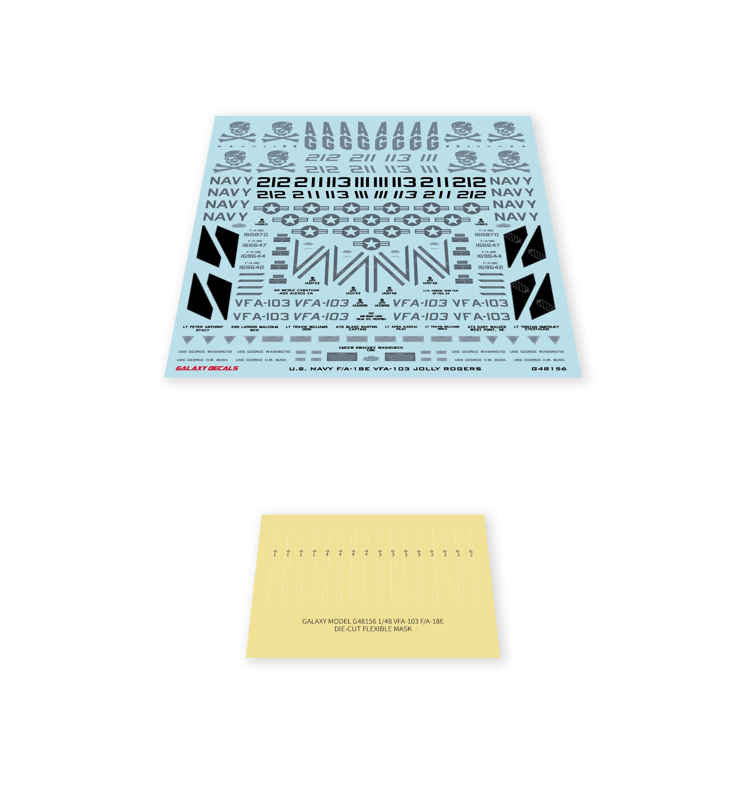 GALAXY Scale Model Water‑Slide Decals, US Navy F/A‑18E Super Hornet VFA‑103 Jolly Rogers Aircraft Marking Accessories G48156