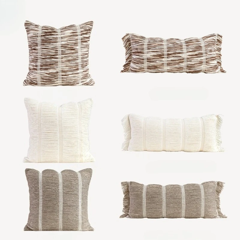 30X65/50X50CM Brown Tassel Throw Pillow Cover Homestay Simple Stamping Waist Cushion Cover Decor Home Decorative Pillowcase