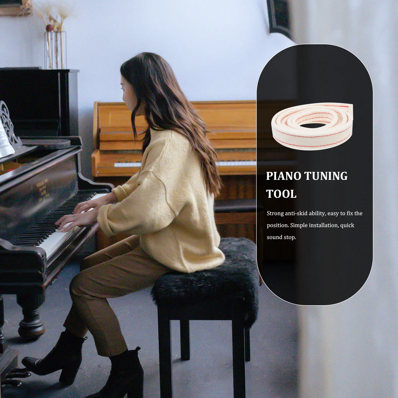 

1pc Piano Wool Tuning Tool Durable Mute Band For Piano Maintenance Professional Tuning Strap Practical Accessory Light Yellow