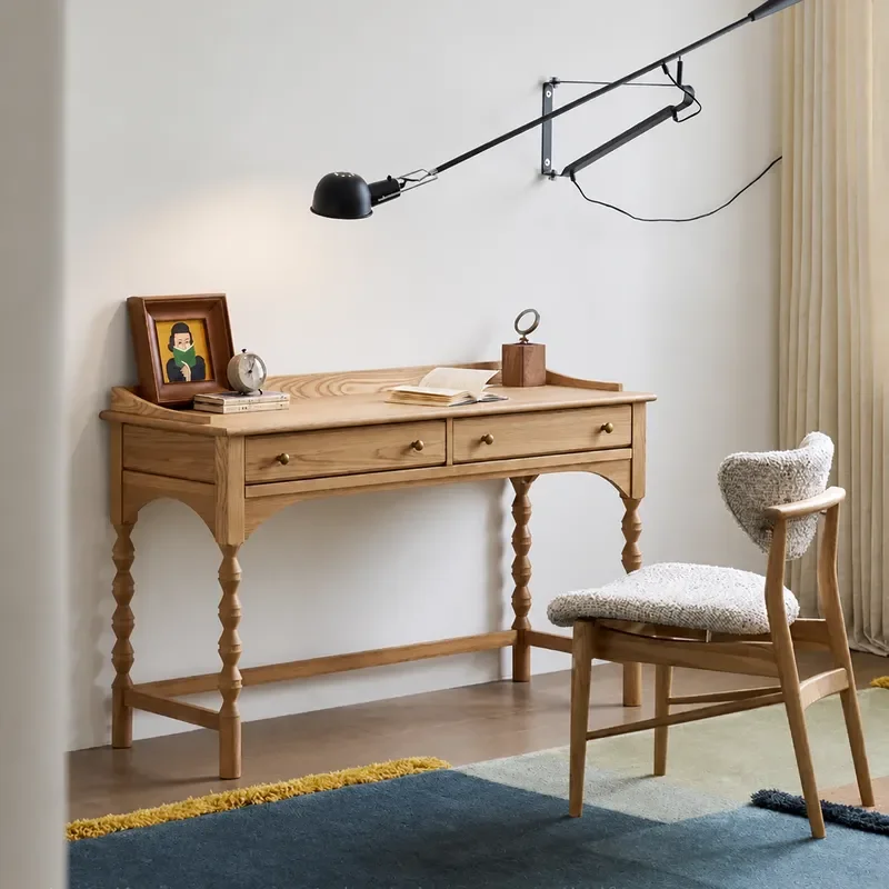 Solid Wood Log Color Roman Column Desk Medieval Dresser Household Writing Table American Makeup Table