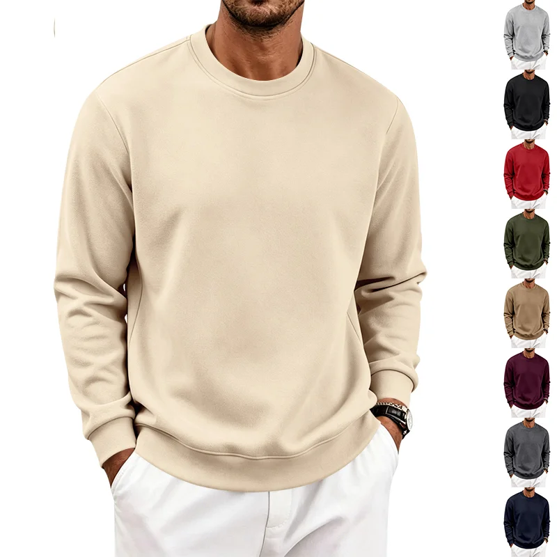 Einteiliger, locker sitzender, klassischer, mit Fleece gefütterter Rundhals-Langarm-Sweatshirt für Herren, warmes, winddichtes, lässiges Winter-Oberteil – Detail 1