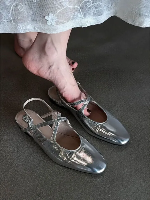 Casual Flat Mary Jane Shoes Women's Spring Summer Leather Version Slip-On round Toe Versatile Comfortable Fashion Single Shoes