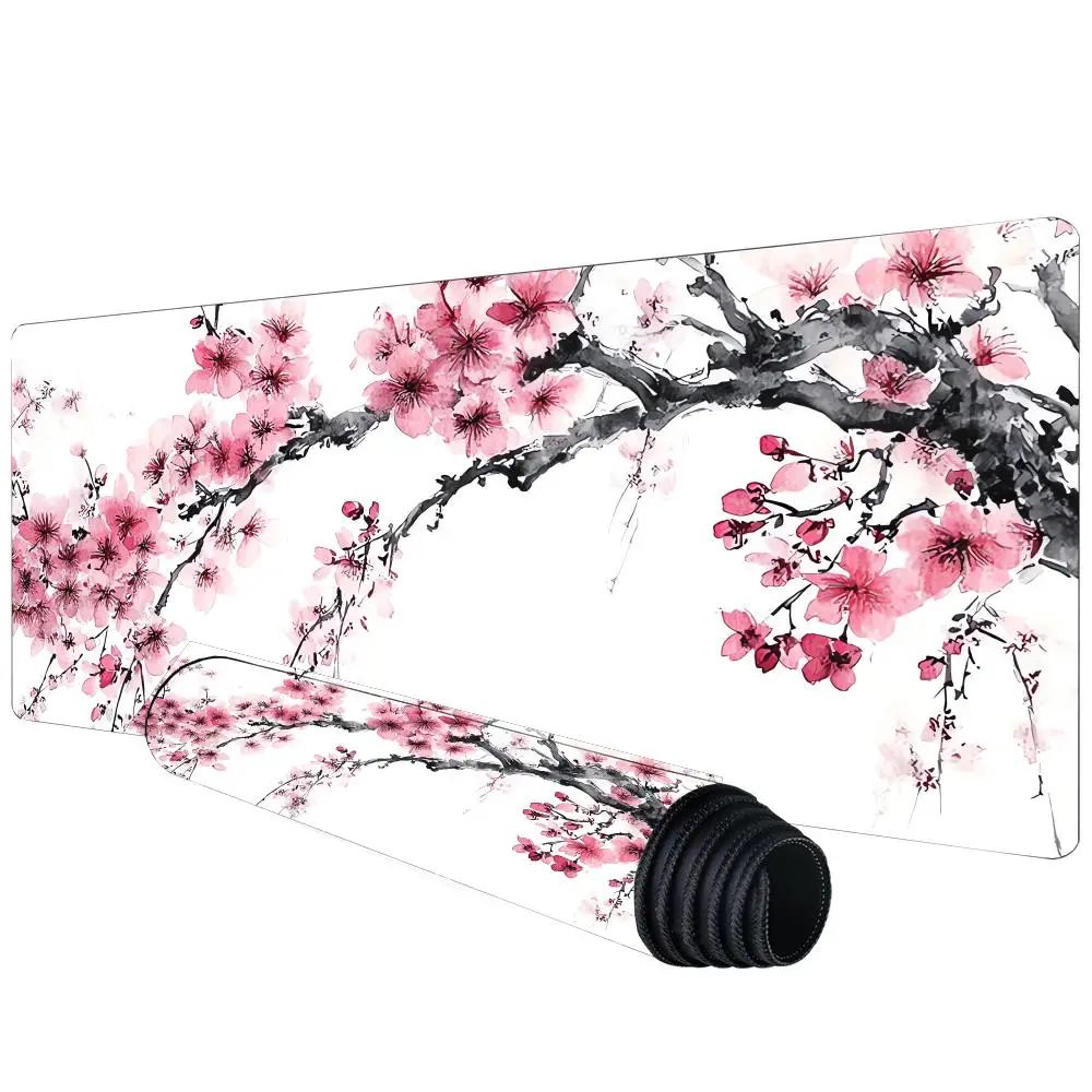 

Коврик для мыши с японскими цветами сакуры, большой коврик для компьютера, офиса, игр, XXL, резиновый, нескользящий, для игровой клавиатуры и мыши, 900x400 мм
