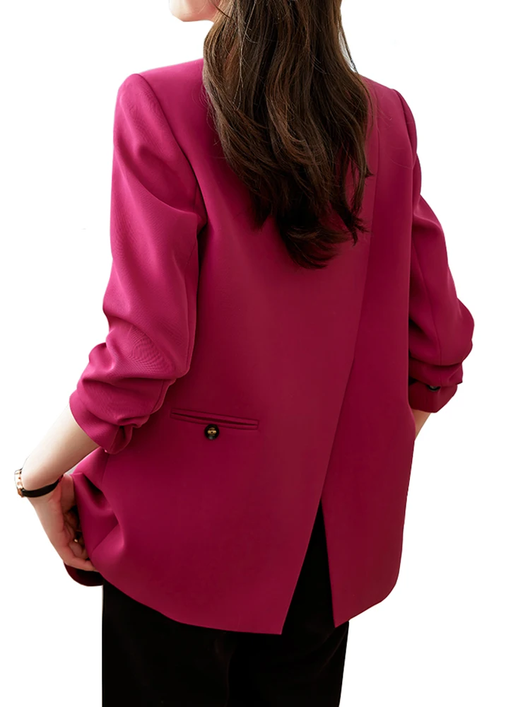 Fashion Women Blazer Pink Black Coffee Female Long Sleeve Double Breasted Loose Casual Ladies Jacket