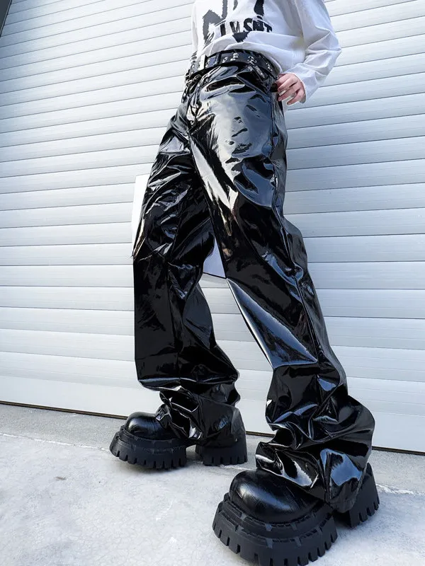 

iny Silver Casual Pants Straight Leg Wide Leg Performance Men's Models T ex Spring Faion Stage Loose Trou...