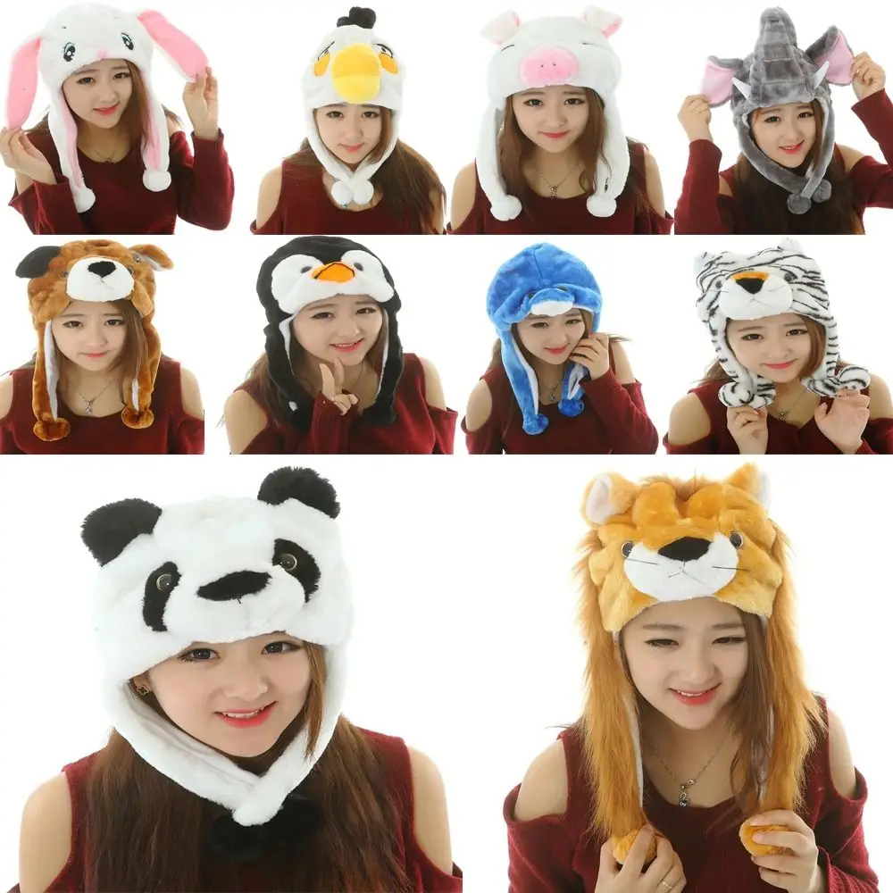 Funny Toys Cartoon Plush Moving Hat Animal Neck Warmer Movable Ears Airbag Cap Earmuff Earflap Cosplay Party