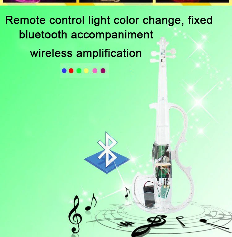 acoustic Acrylic transparent electronic violin 4/4 with colorful LED lights stringed instrument free shipping speaker with bow