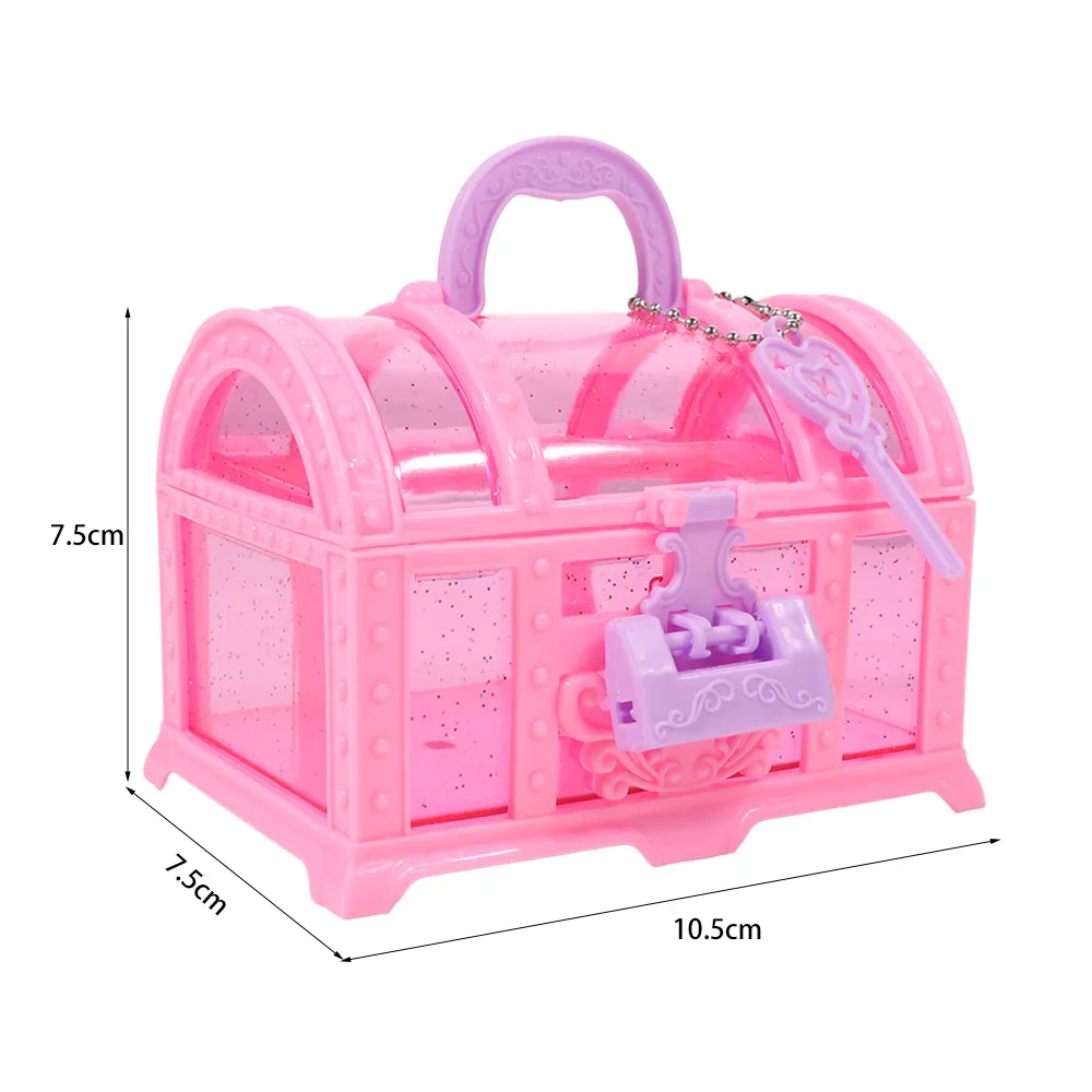 Mini Box Pink/Purple Jewelry Box With Lock Pretend Play Cute Makeup Box Girls Dressing Plastic Treasure Chest Women Girls