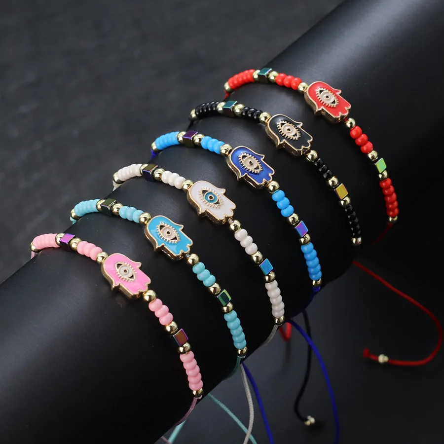 Stylish 12Pcs/Dozen Turkey Fatima Hand Bracelet Men Women Handmade Braided Black Red String Evil Eyes Braslet Pulsera Roja Joias