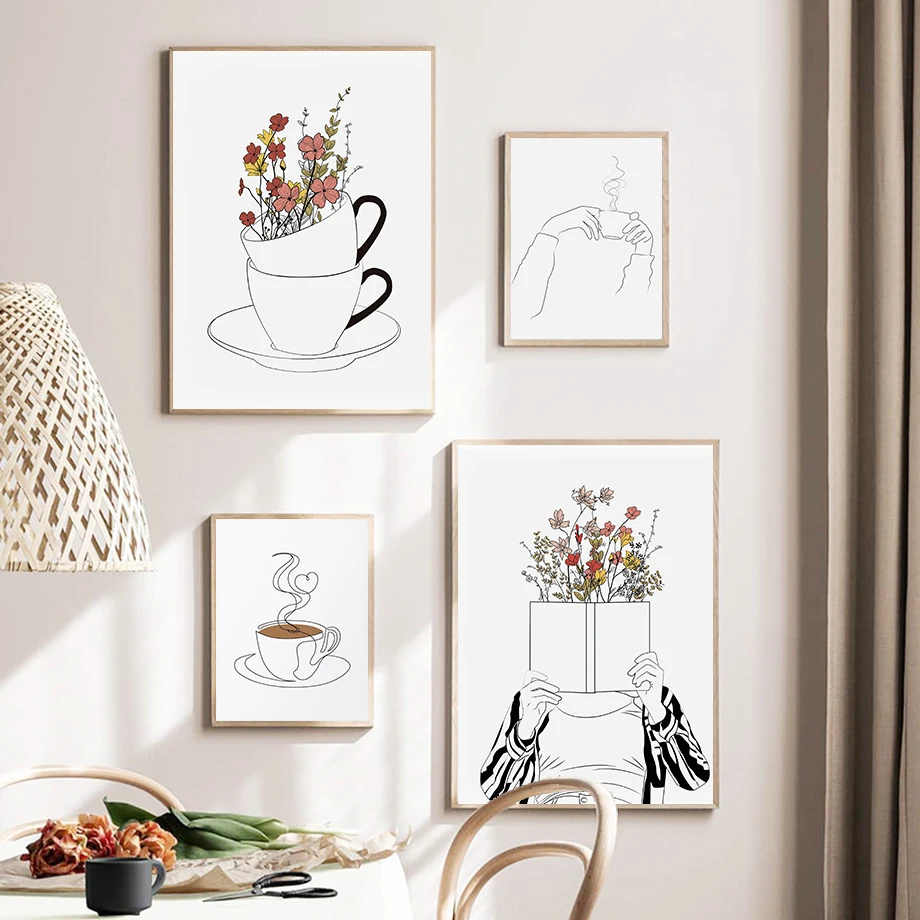 Coffee Lover Art Print Set Book Lover Art Print Minimalism Wall Art Canvas Painting Nordic Poster Home Living Room Decor