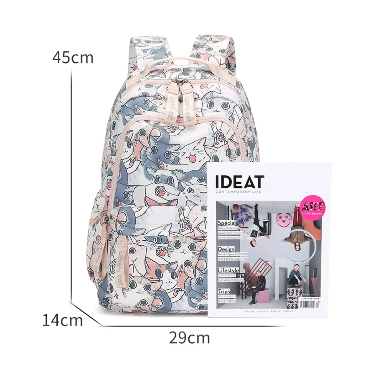 SCOFY FASHION-Sac à dos résistant à l'eau antivol pour filles, sac à dos scolaire pour ordinateur portable, sac à dos imprimé chat mignon, sac à dos rose pour l'école et les voyages