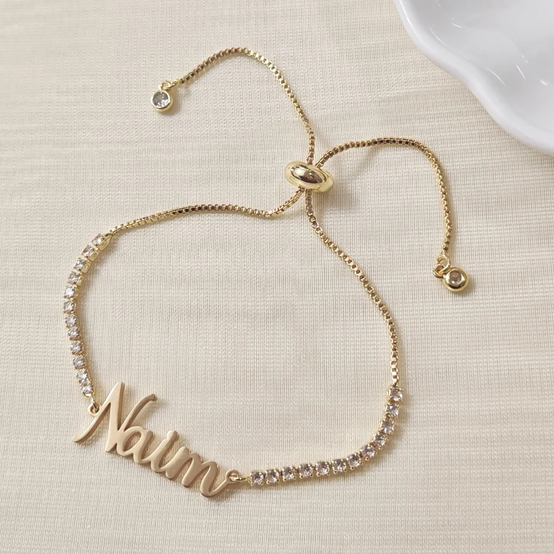 تخصيص اسم سوار، سوار قابل للتعديل، الزركون مطعمة DIY اسم سوار المجوهرات الشعبية