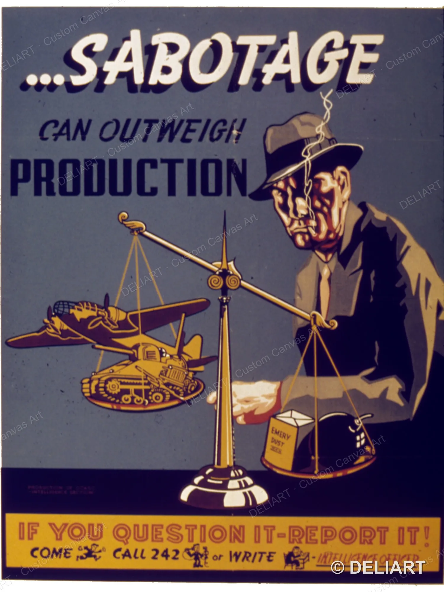 SABOTAGE CAN OUTWEIGH PRODUCTION Vintage WWII Propaganda Canvas Wall Art Poster Print Retro Home Decor Unframed