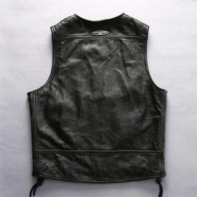 Steel chain button dual-use leather vest men biker cowhide undershirt motorcycle rock street dance performance sleeveless jacket