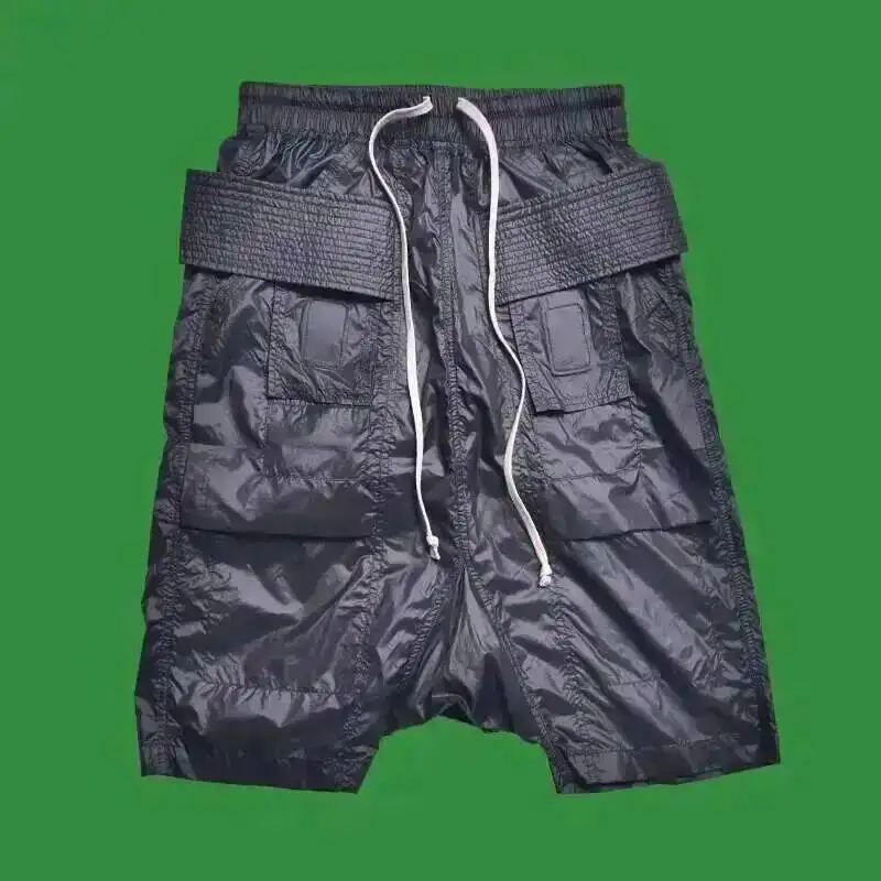 Dark Style Double Ring Fharem Knee Legnth Pants Summer High Street Fashion Drawstring Loose Fit Black Men 's Shorts 1PIW4