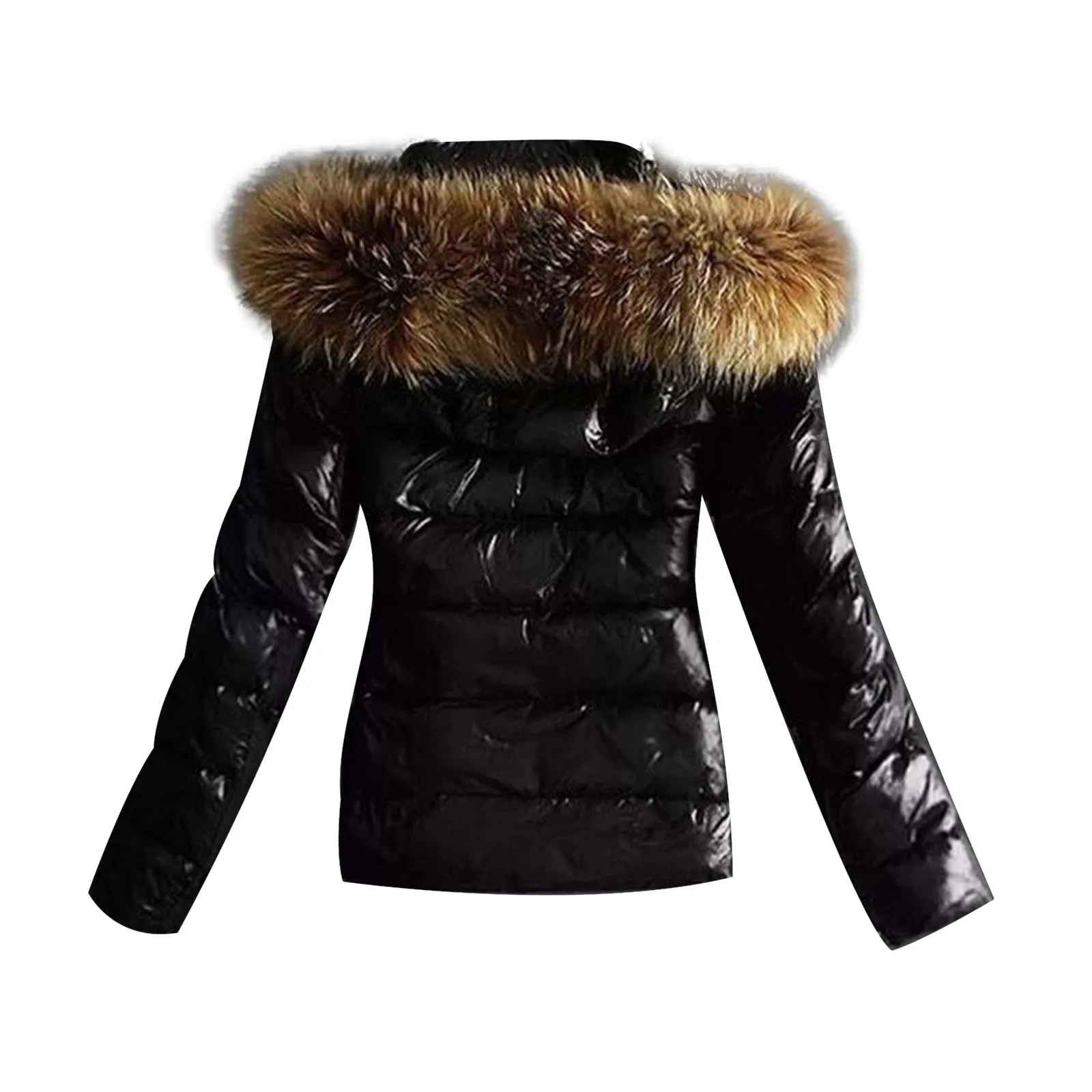 Women Faux Fur Collar Non Removable Hooded Paddeds Parkas Fashion Zipper Thicken Warm Coat Winter Jackets For Female