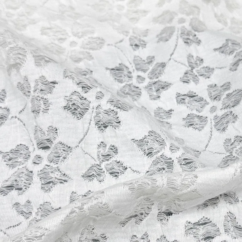 

Double Layer Jacquard Knit Fabric White Soft Stretch Hollow Out Undershirt Dress Skirt Clothing Material Korean Style Fabrics
