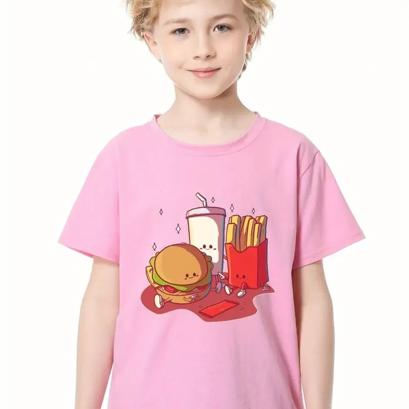 Cartoon Burger Print Boys T-Shirt, Versatile Short Sleeve Tee，Comfortable Breathable cotton for summer