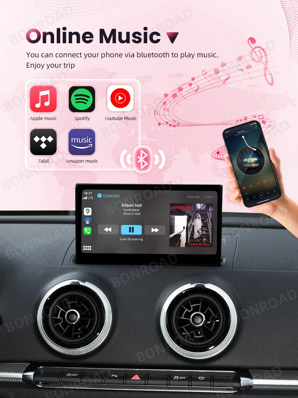 Bonroad drahtloses carplay android auto adapter für audi a3 8v 2012-2018 spiegel link airplay bluetooth gps navigation – Detail 8