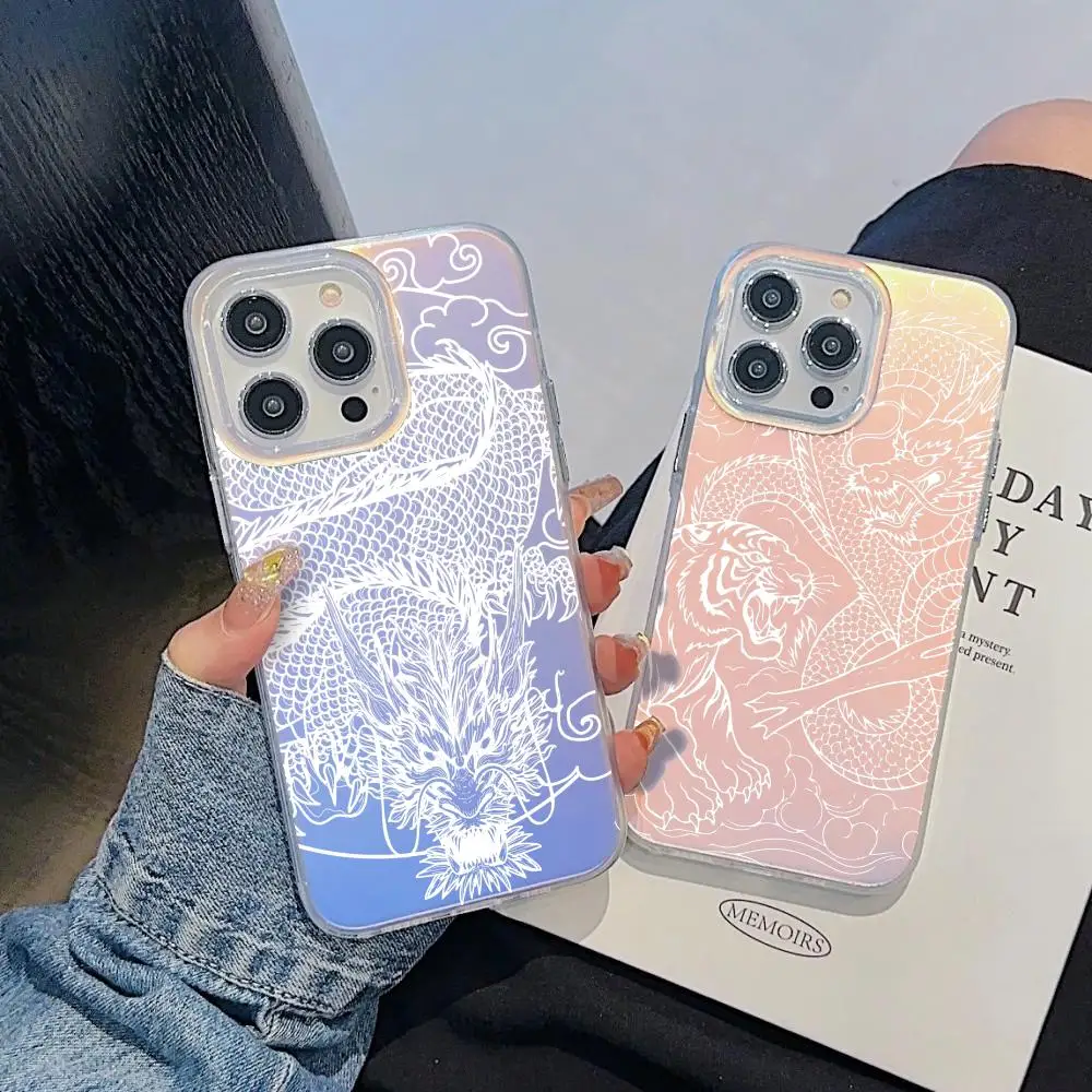

Chinese Dragon Phone Case For iPhone 17 16 15 14 13 12 11 Pro Max Plus Transparent Aurora Laser Gradient Cover