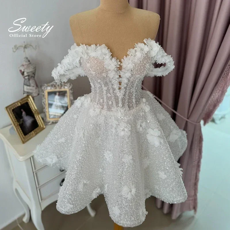 

Luxury Wedding Dress Embroidered On Net With Short-Length Ball Gown Sweetheart V-Neck Sleeveless Prom Dress Button Customized