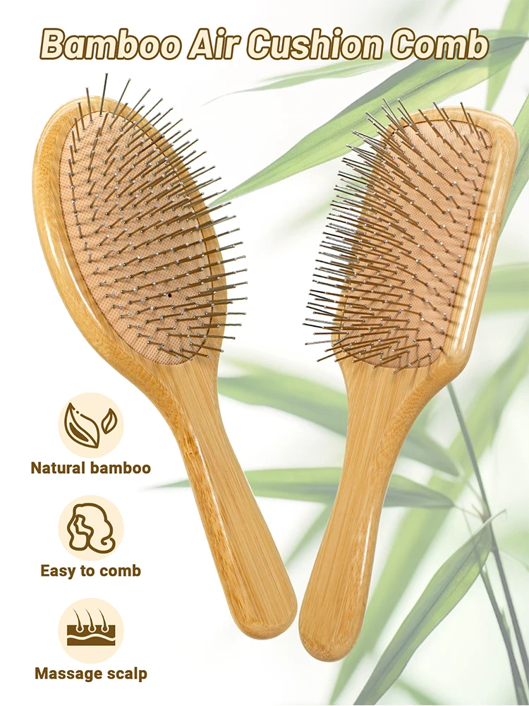 Brosse à cheveux en bambou, aiguille en acier, coussin d'air, démêlante, masseur de tête, outil de soins capillaires, peigne, 1 pièce