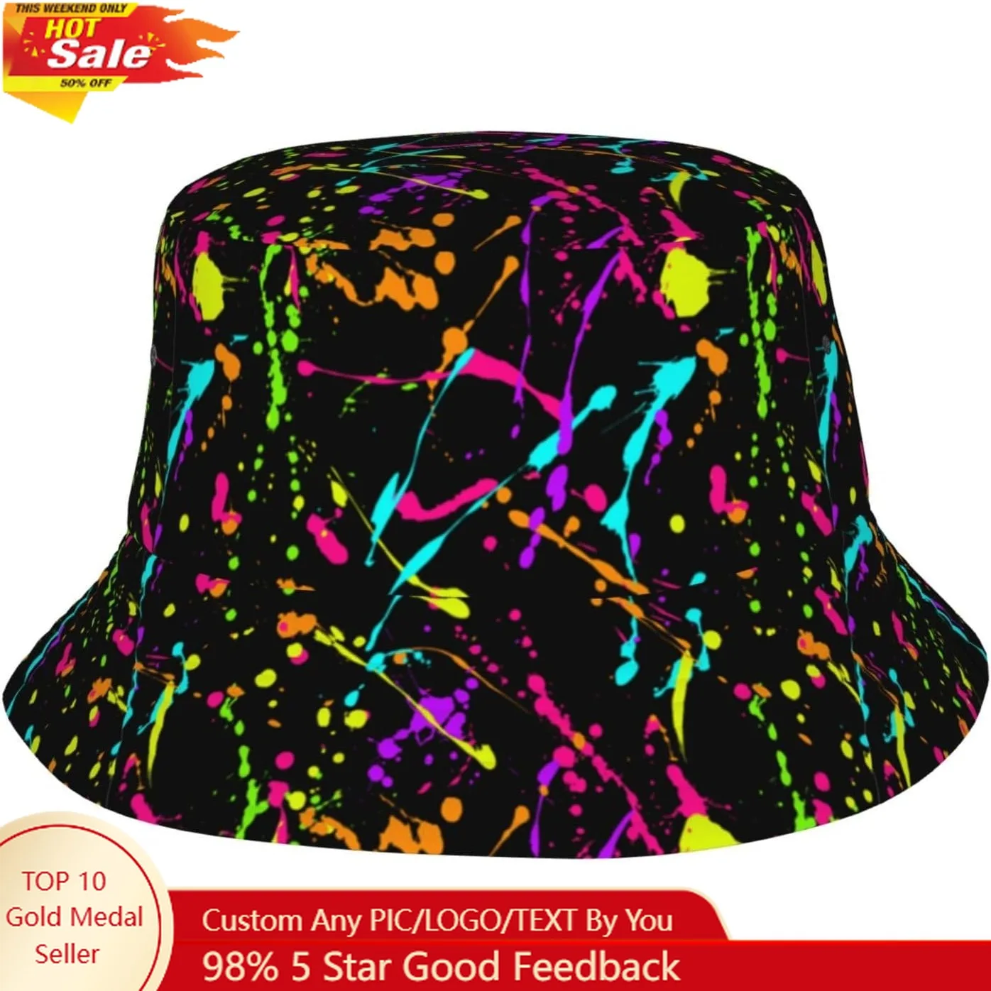 

Glow in Dark Splatter Neon Bucket Hats Sun Beach Hat Summer Fashion Fisherman Cap Outdoor