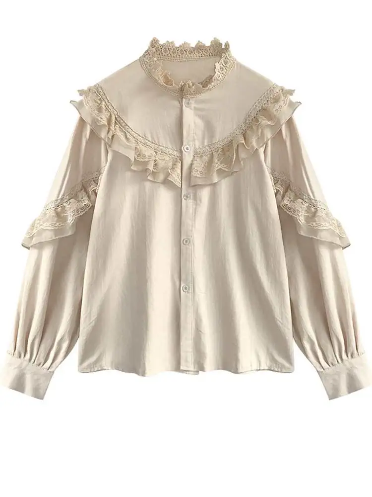 Japanese Lolita Style Women Shirt Blouse Autumn Spring Ruffle Collar Female Blusas Cute Kawaii Lantern Sleeve Tops Blouse