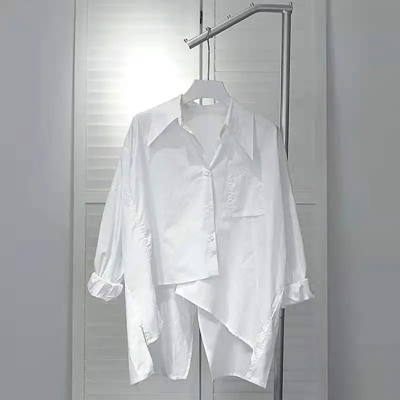 New Women's Spring and Autumn Hot-selling Korean-style Thin Comfortable Loose Design Back Slit Long Sleeve Irregular Shirt
