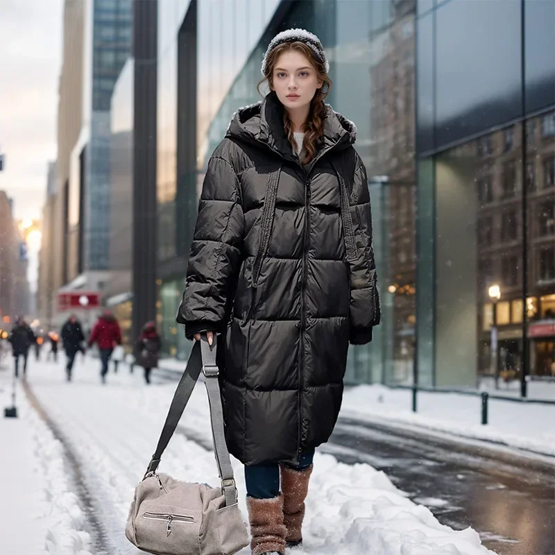 Doudoune en Coton pour Femme, Manteau Thermique à Capuche, Manches sulf, Solide, Rembourré, Longueur Midi, Document, Hiver 2024