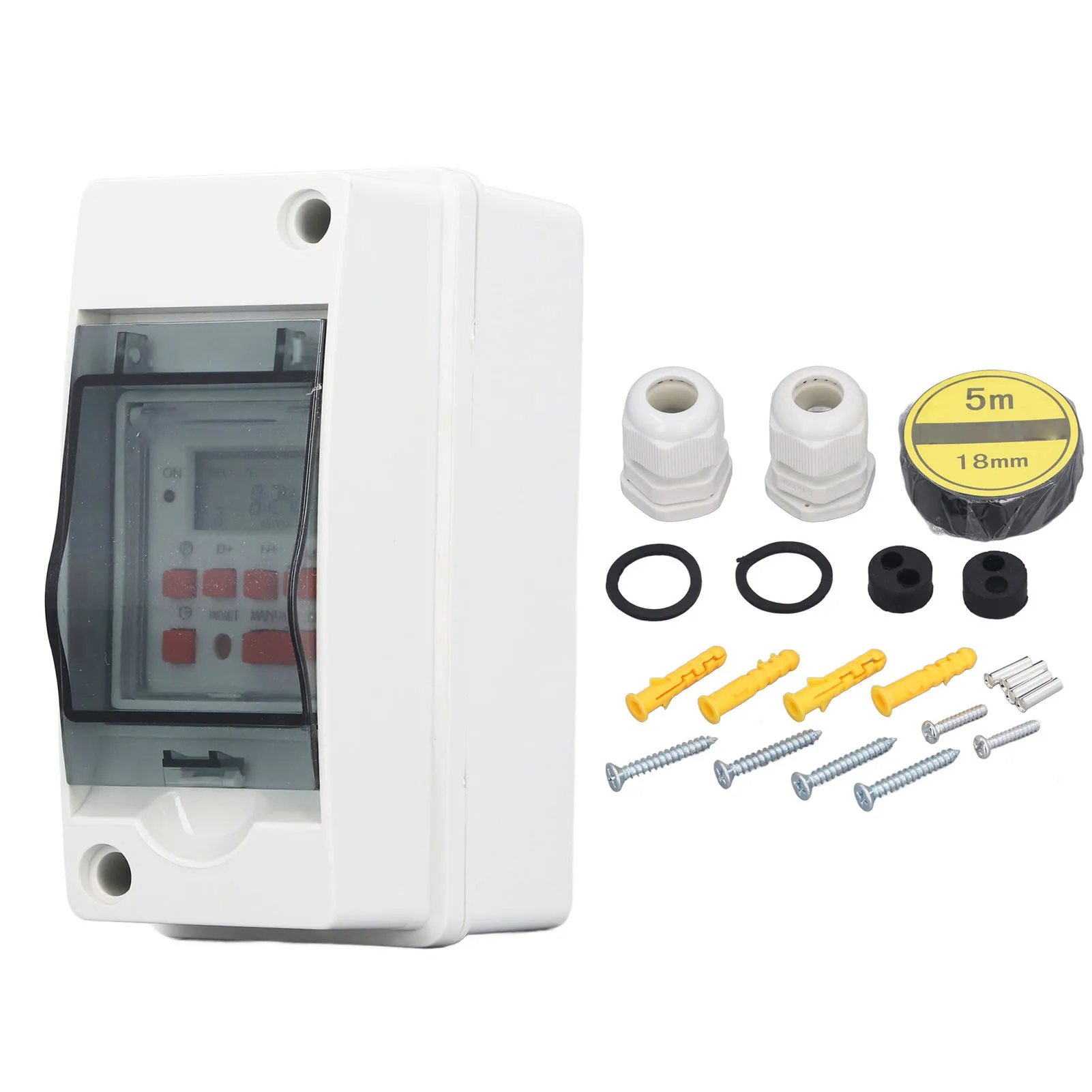 AC85‑265V Timer Switch 7 Day 28 On Off Schedules Programmable LCD Display Digital Timer Switch with Waterproof Box