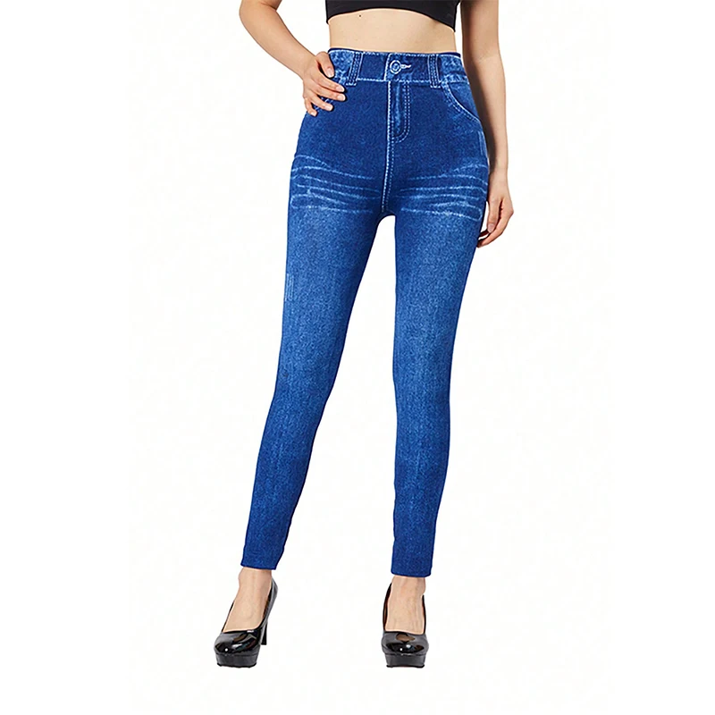 PD483 Women\'s Sexy Seamless Leggings Imitation Denim High Elastic Denim Tight Pants Tight Pants