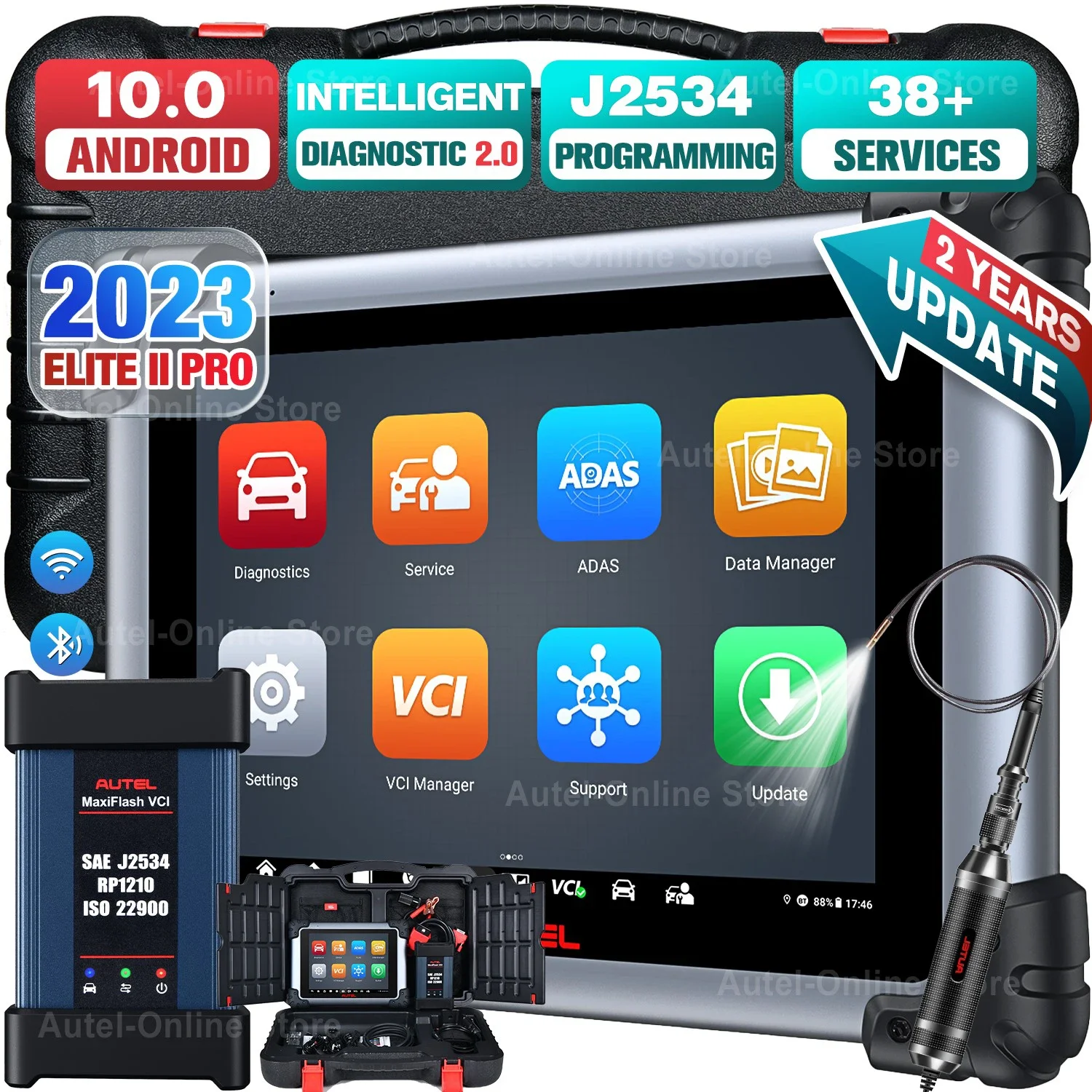 Autel Maxisys Elite II PRO Diagnostic Scanner with MaxiFlash J2534 ECU Programmer, Intelligent Diagnostic, CAN FD / DoIP Support