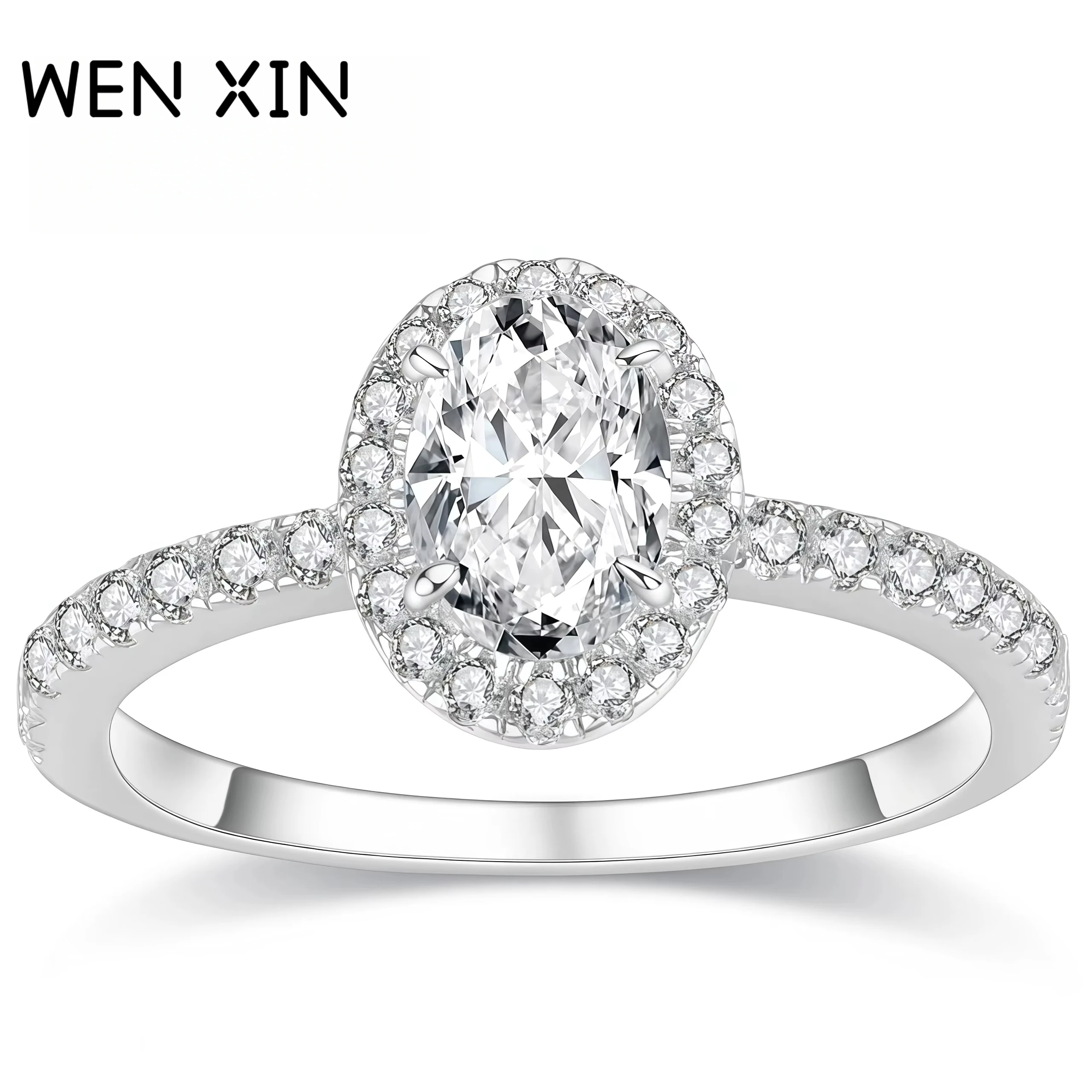 

WENXIN брендовые кольца из стерлингового серебра 925 пробы для женщин, высокоуглеродистый бриллиант, кольцо с голубиным яйцом, ювелирные изделия с сертификатом CMA