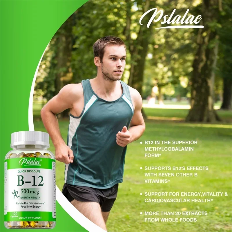 Vitamin B12 Capsules - for Mood, Brain, Nervous System, Energy, Metabolism