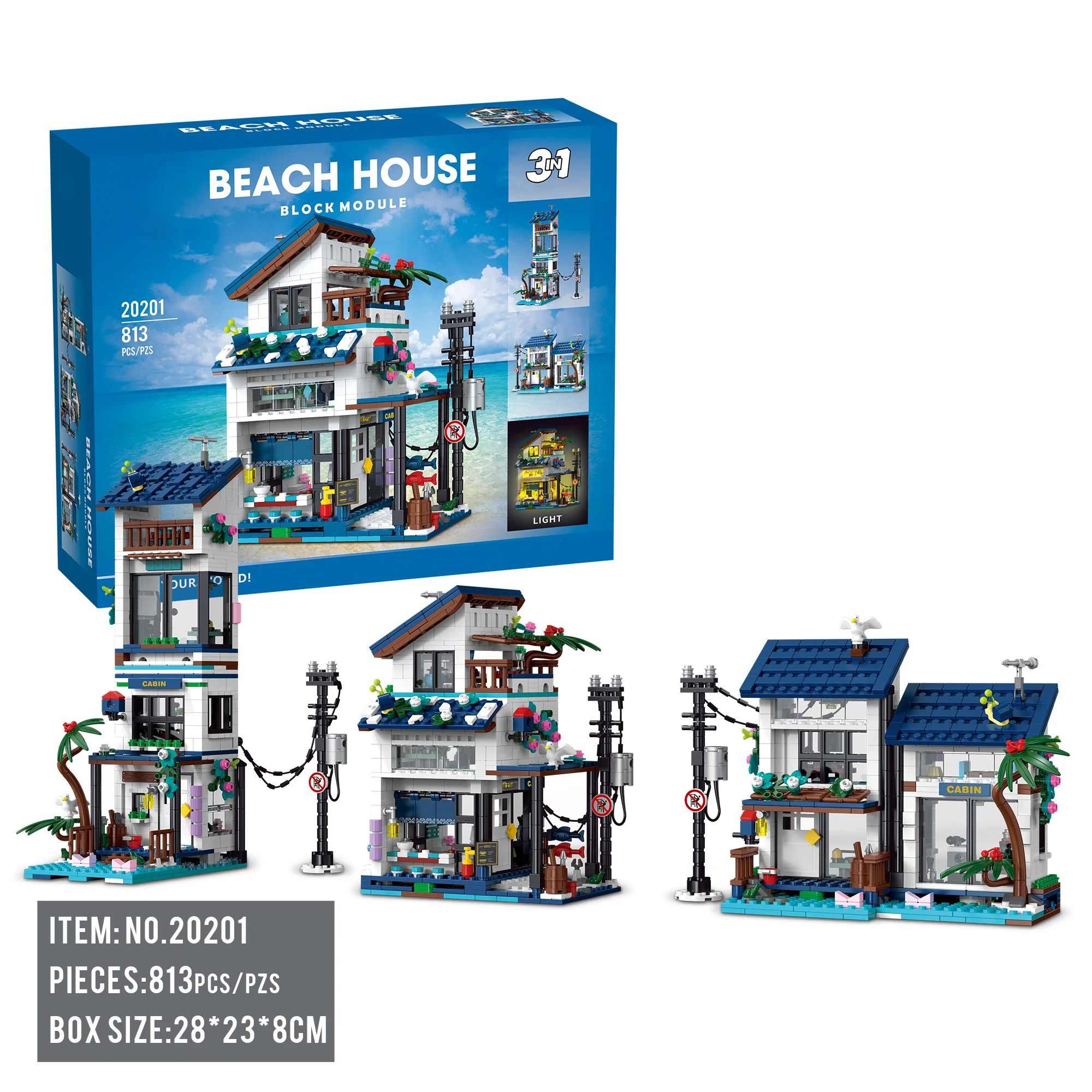 

813 PCS seaside villa building model, building blocks street scene toy kit assembly ornaments, children's holiday gift