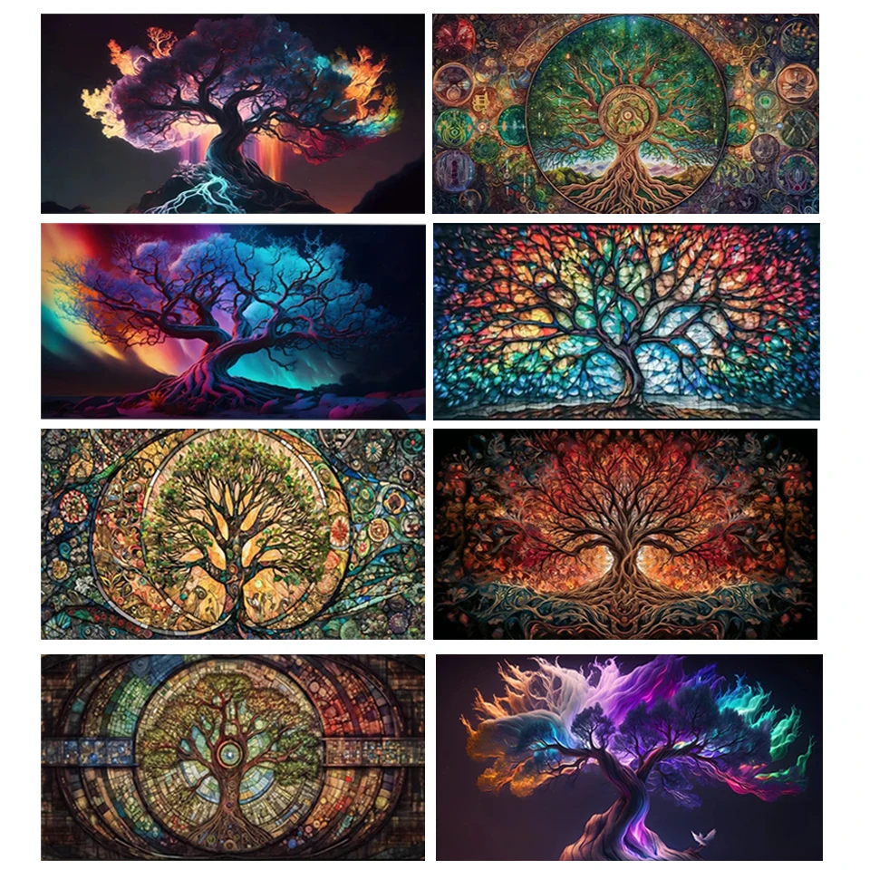 5d Diamond Painting Yggdrasil Stained Glass Tree of Life Diy Diamond Art Cross Stitch Mosaic Embroidery Mythology Colorful Tree